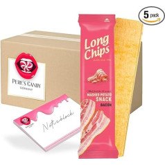 Pere's Candy Bundle на 5 х 75 г длинных чипсов Картофельные чипсы с беконом + Pere's Candy Блокнот DIN A7 25 листов