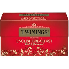 Twinings English Breakfast Black Tea в чайном пакетике - крепкий черный чай из высококачественных чайных листьев, собранных в лучших чайных садах Шри-Ланки 