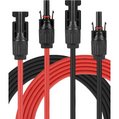 Diealles Shine® Solar Cable 4 mm², удлинительный кабель, 5 м PV кабель с солнечной вилкой, IP67 водонепроницаемый, красный + черный