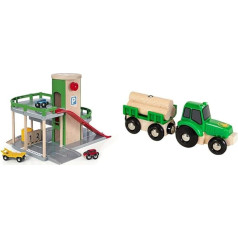 Brio World 33204 Парковка, дороги и рельсы, парковочный гараж с лифтом, крутым съездом и бензоколонкой - игрушки для малышей, рекомендованные для в