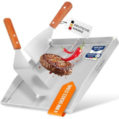 SIMPOSA Пластина/планча для гриля из прочной и нержавеющей стали 4 мм V2A [40 x 40 x 4 см] с разделителем, включая 2 шпателя для гриля с деревянной ручк