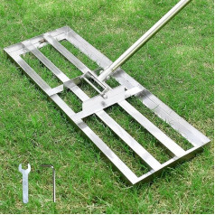Грабли для выравнивания газона из нержавеющей стали 72 x 25 см с регулируемой ручкой 2,15 м для сада, гольф-поля, ухода за газоном, песка для газо