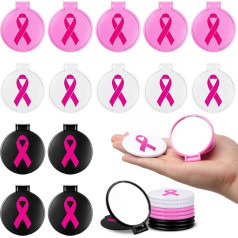 Yexiya 100 Pieces Breast Cancer Awareness Gift Bulk Breast Cancer Round Mini Folding Mirror with Pink Bow Pocket Travel Mirror for Women Friends (Pink, White and Black, Classic)
