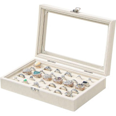 Органайзер для колец LongMen, 30 отделений, бархатная шкатулка для хранения ювелирных колец с прозрачной крышкой, шкатулка для ювелирных колец 