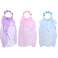 Minkissy Pack of 3 Veil Flower Headpiece Flower Crown with Lace Veil Princess Floral Headbands for Girls Photo Props