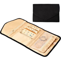 Jinlaili Jewellery Roll Organiser, Jewellery Bag Portable for Travel, Foldable Jewellery Storage Bag, Jewellery Bag, Suede Jewellery Bag for Rings, Earrings, Necklaces, Bracelets, Watches (Black)