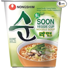 Nong Shim Instant Noodles Soon Veggie Ramyun - корейский овощной суп мягкого вкуса - быстрое приготовление - упаковка 6 x 67 г