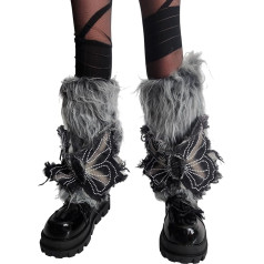 Панк Studded ремни меховые ноги грелки для женщин эстетические бабочка пушистые сапоги манжеты ноги охватывает чулки зимние наряды