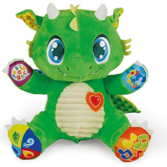 Clementoni 17392 Интерактивная плюшевая обучающая игрушка Дракон со звуками и светом, 6 месяцев+, одиночные, зеленый, 3