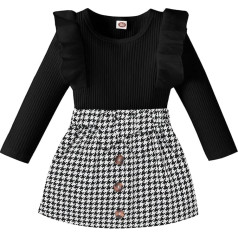 AMAWMW Малыш Ребенок Девочка Осень Зима Одежда С Длинным Рукавом Оборка Рубашка Шнур Мини Юбка Младенческой Девушки A-line Платье