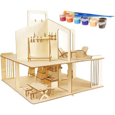 Деревянный кукольный домик с мебелью для детей, кукольный домик, который можно собрать и раскрасить самостоятельно, без клея, 79 фанерных де