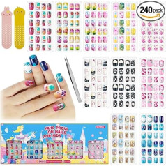 Накладные ногти для детей, с клеем для ногтей, прочные, быстро прилипают, милый набор акриловых ногтей для девочек и детей, подарок DIY декора