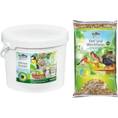 Dehner Natura Корм для диких птиц, жирные шарики, без сетки, упаковка 100 (10 кг) & Natura Корм для диких птиц, жирный и мягкий корм, 5 кг