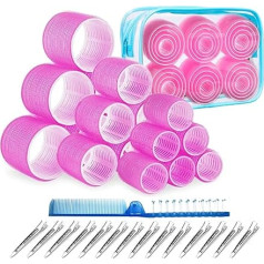 ROPIKIS Набор валиков для волос, 18 штук без тепла, самозахватывающиеся валики с 18 зажимами и расческой, 3 размера в 1 наборе, липучие валики для с