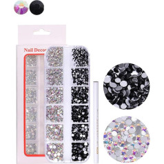6Grids Kit Nail Decoration Mix Size Nail Diamond Flatback Rhinestone Glue Rhinestone DIY Sticker Skin Non Hotfix Crystals 12 Grid -533