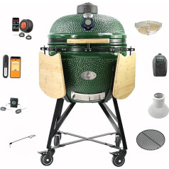 YNNI TQTT25GR XL Chip Feeder Kamado Bundle Oven BBQ Grill Extra Including Trolley 63.5 cm Green