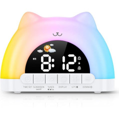 OQIMAX Детский будильник, световой будильник, цифровой будильник для девочек и мальчиков, тренажер сна для детей с 11 ночными огнями и 10 релакс