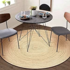 Ковры индийские ручной работы из натурального джута для гостиной и спальни (60 x 60 см, круглый, натуральный)