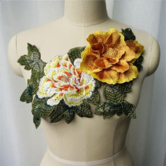 Вышитые пионы, цветы, листья, украшения, аппликация, свадебное платье, платье, DIY декор