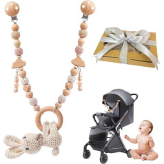 GYHWOFUL Коляска Цепь Вязание Кролик Дизайн, Коляска Игрушка с Колокольчики и Звезда Бусины Подвески, Деревянная Коляска Цепь, Подарок Для Нов