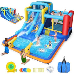 Надувная водная горка, надувной замок с воздуходувкой для детей 3-12 лет, сухая/водяная горка, аквапарк с двойной горкой, бассейн и плаватель