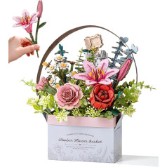 ROWOOD 3D-пазл Деревянные цветы с корзиной Искусственные цветы Набор творческих моделей для взрослых для строительства Домашний декор Ремесл