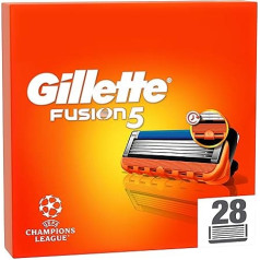 Лезвия для бритвы Gillette Fusion5, 28 оригинальных сменных лезвий для мужчин с увеличенной смазывающей полоской для гладкого скольжения и 5 лезвия