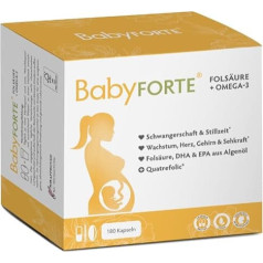 BABYFORTE® Фолиевая кислота + веганская Омега-3 | без рыбьего жира | 18 витаминов для беременных + кватерфолиевая кислота | 180 капсул | триместр - кор