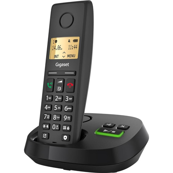 Gigaset Pure 220A Беспроводной DECT телефон с автоответчиком с кнопкой блокировки вызова и функцией громкой связи 80 контактов Антрацитово-черный [с