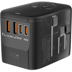 Адаптер для путешествий по всему миру, универсальная вилка для путешествий с 2 USB A, 2USB C и 1 гнездом переменного тока, международный адаптер, 