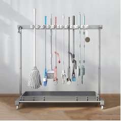 Abtropfgestell, Besen- und Mopphalter, beweglicher Besen- und Mopphalter, Universalhalter für Mopps und Besen, Organizer für Reinigungsmittel, Organizer für Mopp-Reinigungsmittel, Gartenwerkzeug