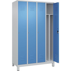 C + P Möbelsysteme C+P | Schwarz-Weiß-Spind Classic Plus | schmal | 4 Abteile | Trennwand verkürzt | lichtgrau/lichtblau | B 1200 mm | mit Füßen | Zylinderschloss | Trennwand mittig