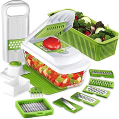 TAVIALO Набор овощных ломтерезок и мандолин 16 штук - Овощерезка со стеклянным контейнером, BPA Free - Лезвия из нержавеющей стали для резки, нарезк