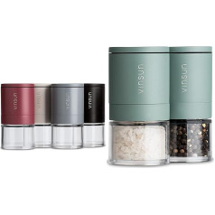 Vinsun Мельница для соли и перца Набор из 2 зеленых керамических мельниц Регулируемая ручная маленькая мельница с крышкой Диаметр 51 x 100 мм Нер