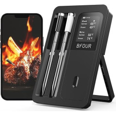 BFOUR Термометр для мяса беспроводной с 2 зондами, Bluetooth термометр для гриля с умной базой, ЖК-дисплей, управление приложением, цифровой термом