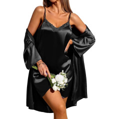 Ekouaer женский халат с ночной рубашкой из двух частей атласа сексуальная одежда для сна комплект шелк халат короткий неглиже свадьба пакет и