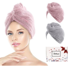 Jeffsun Полотенца для сушки волос для женщин и маленьких девочек, 2 упаковки, супервпитывающие полотенца из микрофибры для сушки волос (розовы