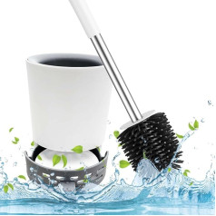 Nicoman Туалетная щетка с держателем для слива, гибкая силиконовая насадка против засорения и капель, цвет белый/серый, ручка из нержавеющей с