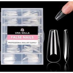 UNA GELLA Длинные наконечники для ногтей, 504 штуки, нажимные наконечники для гелевых ногтей, 12 размеров, фальшивый гроб, полное покрытие ногтей, 