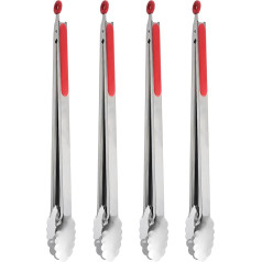 UPTALY 18 Inch Extra Long BBQ Tongs (4 Pack, Red) Stainless Steel BBQ Tongs with Long Handle, Large Food Tongs, Thick Steak Tongs, Serving Tongs for Cooking, Grilling, Buffet,