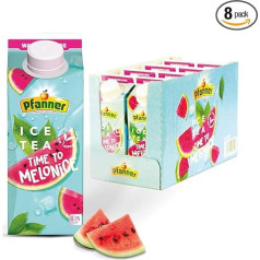 Pfanner Iced Tea Watermelon in Storage Pack - летний освежающий напиток со вкусом арбуза в удобной упаковке - с фруктовым и черным чаем (8 x 750 мл)