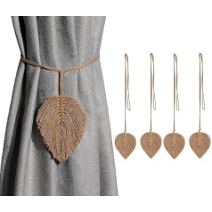 Loiahoer Pack of 4 Curtains Tiebacks, Curtain Holdbacks Holder Hook Clip Handmade Weave Boho Tassel, Curtains Decorative for Home, Living Room, Bedroom, Office, Bathroom, Brown