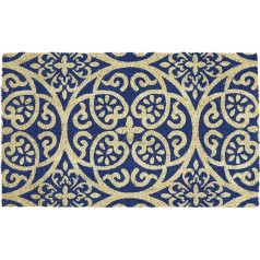 DII Indoor/Outdoor Natural Coir Easy Clean Rubber Back Entry Way Doormat For Patio, Front Door, All Weather Exterior Doors, 18 x 30 - Blue Tunisia Scroll