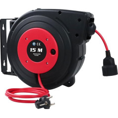 Кабельный барабан EnergyPro 15 м + 2 м, 2300 Вт, удлинительный кабель для настенного монтажа, автоматическая намотка, поворот на 180°, сертификат TÜV, в 