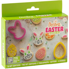 Decora 0255233 Набор пасхальных украшений, 2 формочки для печенья с кроликом и яйцом и 4 декоративных трафарета, идеально подходит для 3D-декориров