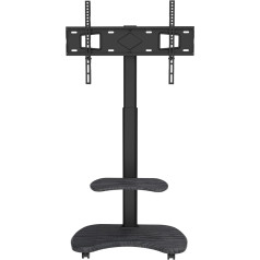 XTRARM Stellar TV Stand Rollable with Wooden Shelf - Регулируемая по высоте поворотная тележка с колесами для телевизоров 32-70 дюймов до 45 кг - Универсальная подста
