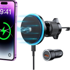 Зарядное устройство Rolgno MagSafe Car Mount, автомобильный держатель мобильного телефона с функцией зарядки, [автоматическое выравнивание быстрой 