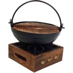 UTHCLO Японская чугунная кастрюля малая с деревянной подставкой Жаропрочная, с антипригарным покрытием для походных супов и рамена Универса