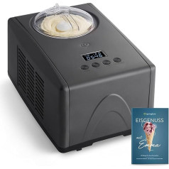 Машина для мороженого Emma 1,5 л с самоохлаждающимся компрессором 150 Вт, нержавеющая сталь со съемным контейнером для льда, включает книгу рец