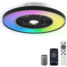 BKZO Modern RGB LED Ceiling Light with Fan, диаметр 60 см, RGB потолочный вентилятор с лампой, непрерывная скорость вентиляции, легкая регулировка яркости света,